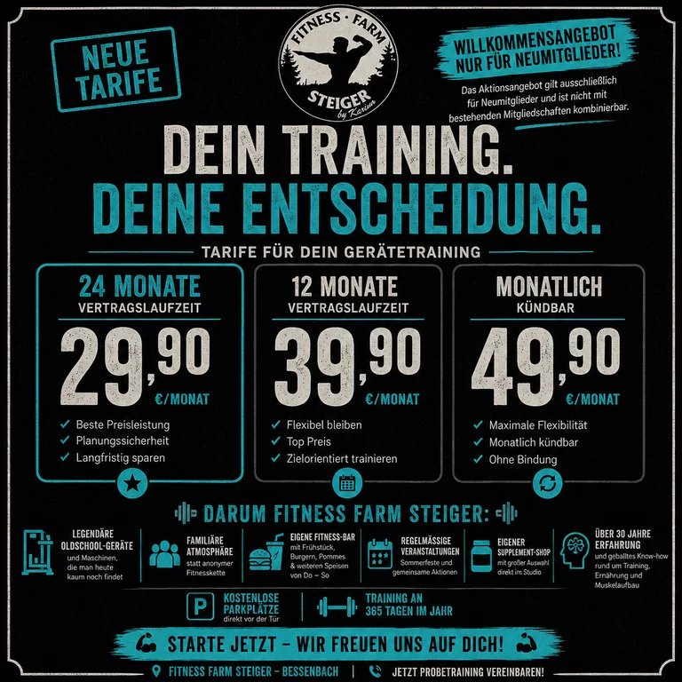 Neue Tarife der Fitness Farm Steiger