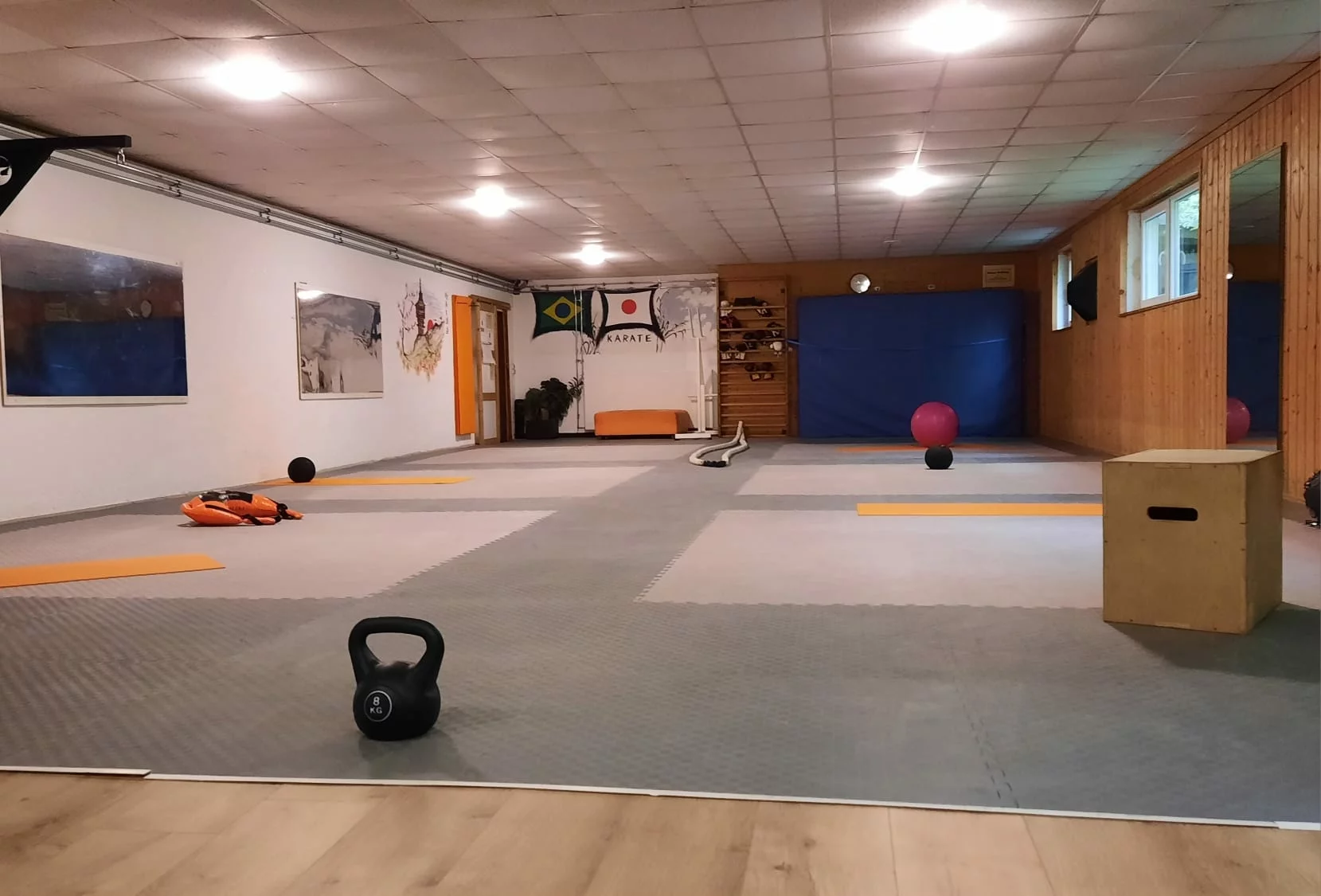 Kursraum mit Mattenfläche in der Fitness Farm Steiger, Bessenbach