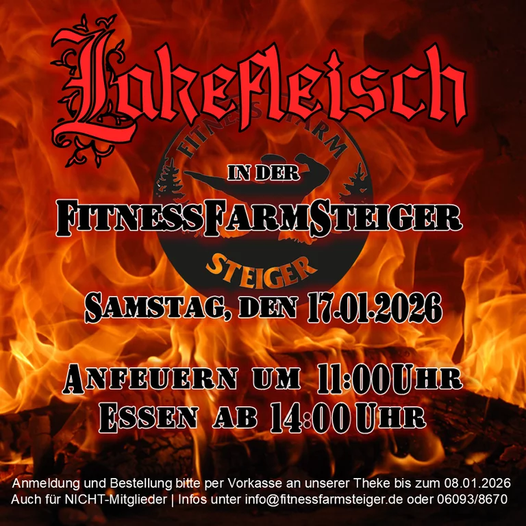 Plakat Lakefleisch-Essen 2026 in der Fitness Farm Steiger