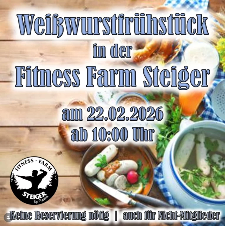 Plakat Weißwurstfrühstück in der Fitness Farm Steiger